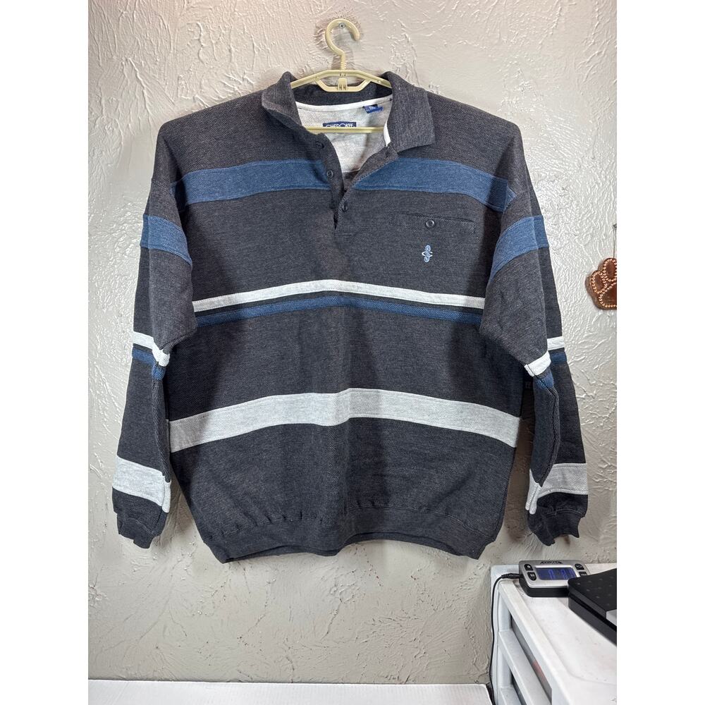 Cherokee Striped Long Sleeve Blue Vintage 90's Rugby Polo Shirt Mens Size XL NWT